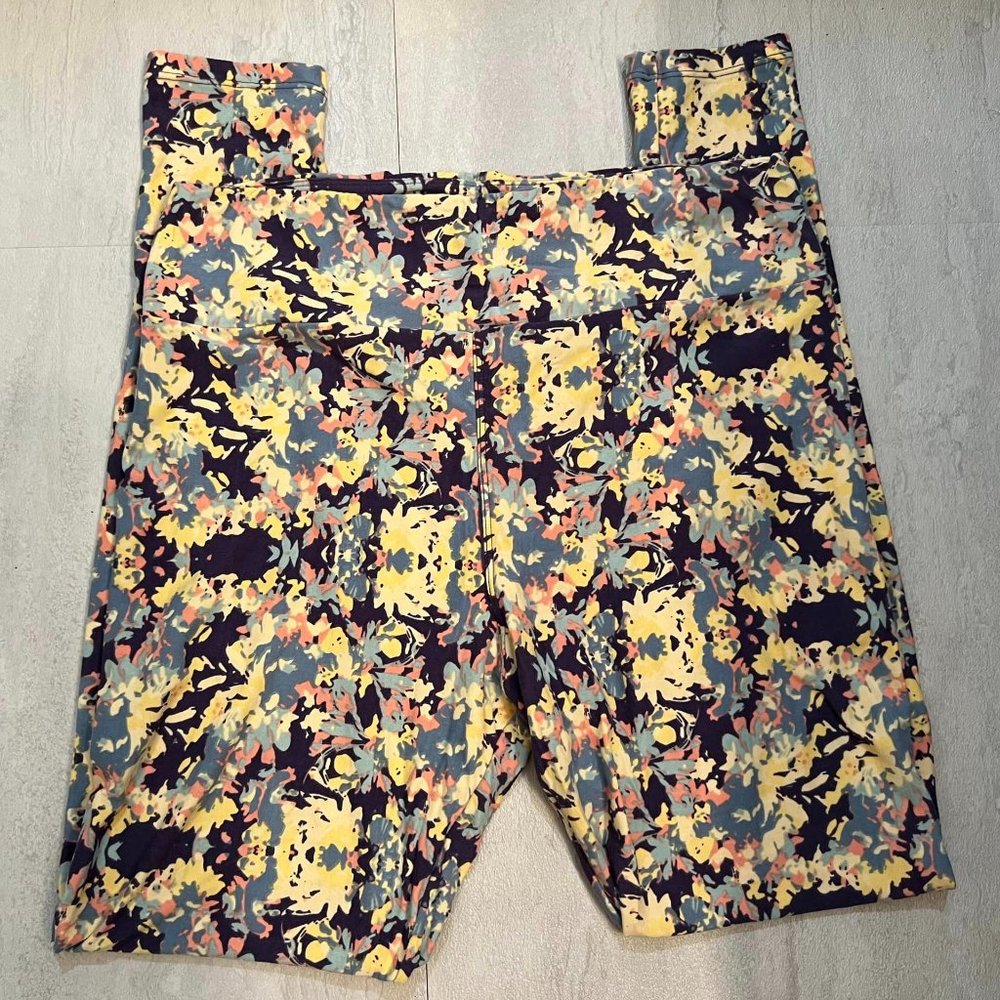 LULAROE blue yellow FLORAL LEGGINGS winter tall & curvy womens M L XL